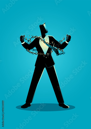 Illustration of a businessman breaking chains