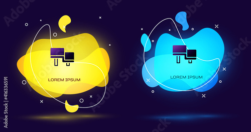 Black Sauna wood bench icon isolated on black background. Abstract banner with liquid shapes. Vector.