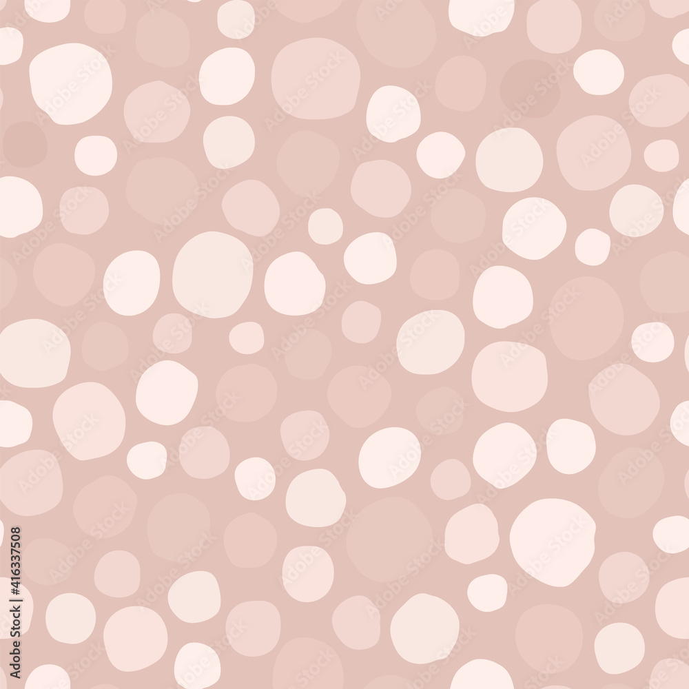 Abstract seamless pattern with spots of different sizes in pastel pink colors. Vector stylish geometric background. Delicate texture for your design.
