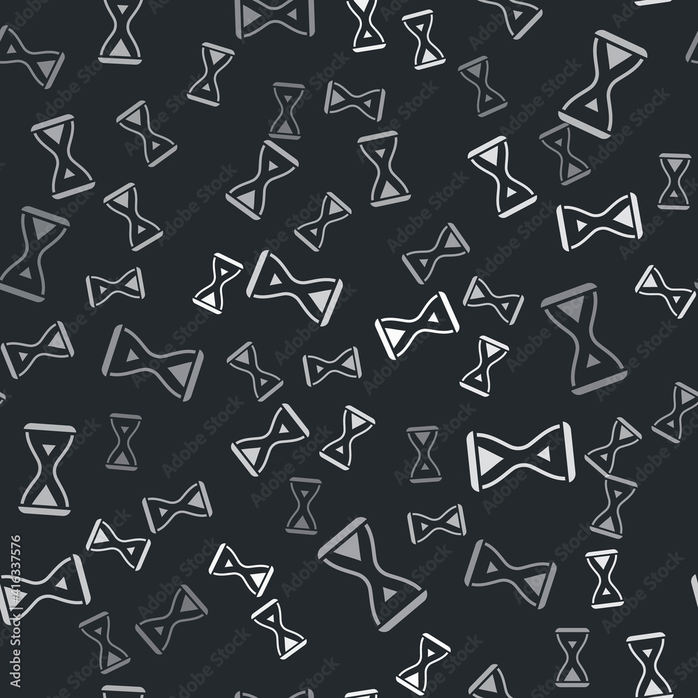 Grey Sauna hourglass icon isolated seamless pattern on black background. Sauna timer. Vector. Grey Sauna hourglass icon isolated seamless pattern on black background. Sauna timer. Vector.