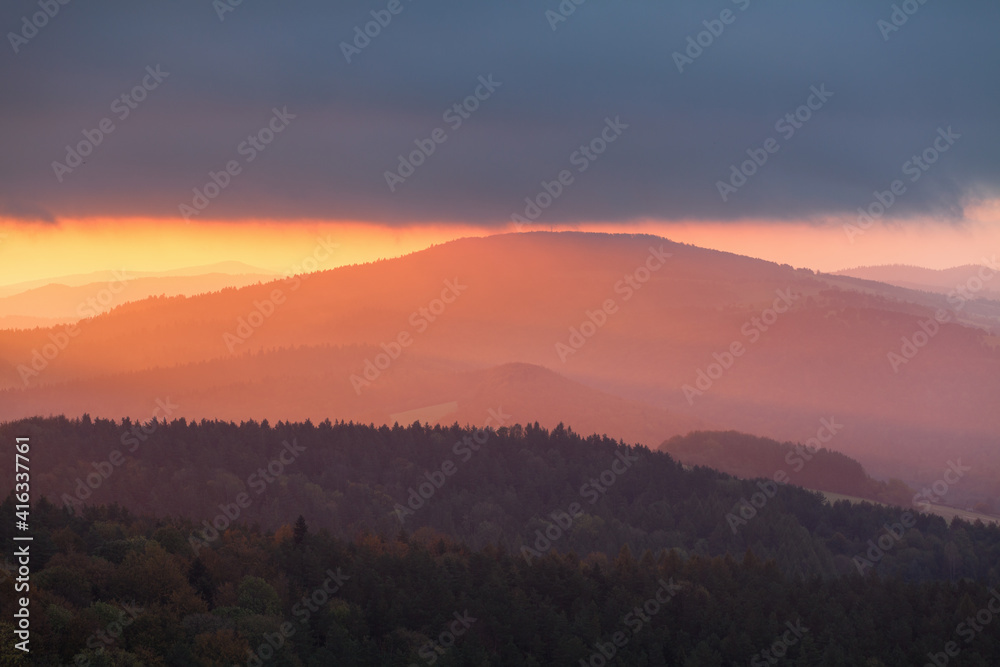 Fototapeta premium sunrise in the mountains, Beskid Niski