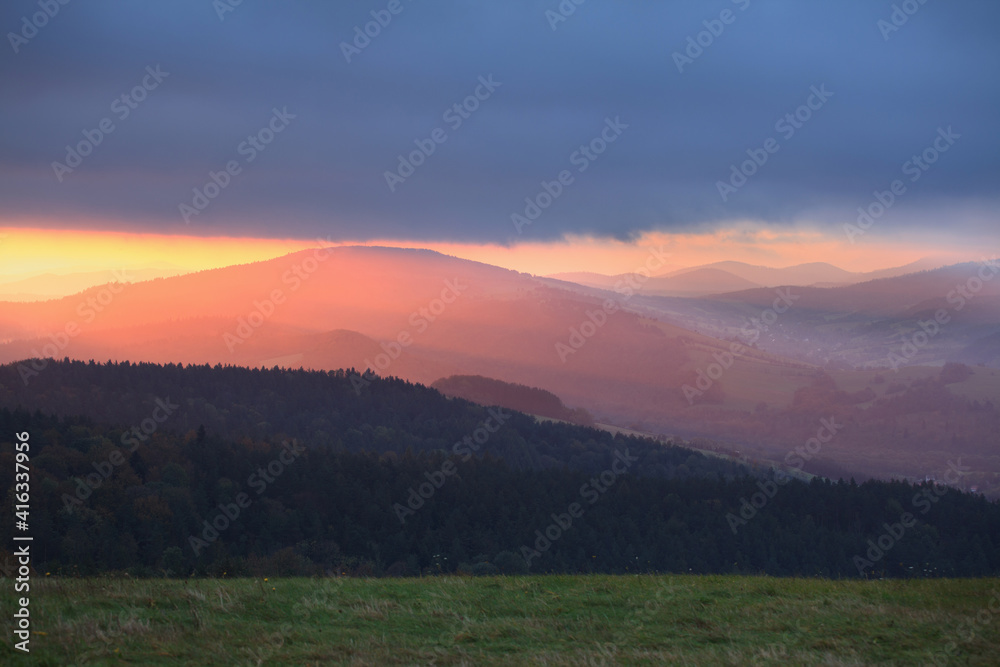sunrise in the mountains, Beskid Niski
