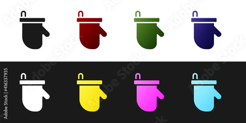 Set Sauna mittens icon isolated on black and white background. Mitten for spa. Vector.