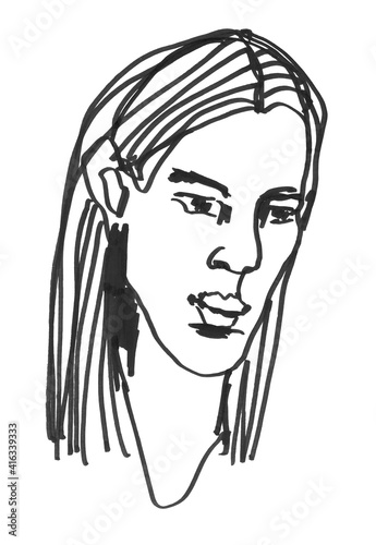 Hand drawn line art portrait sketch