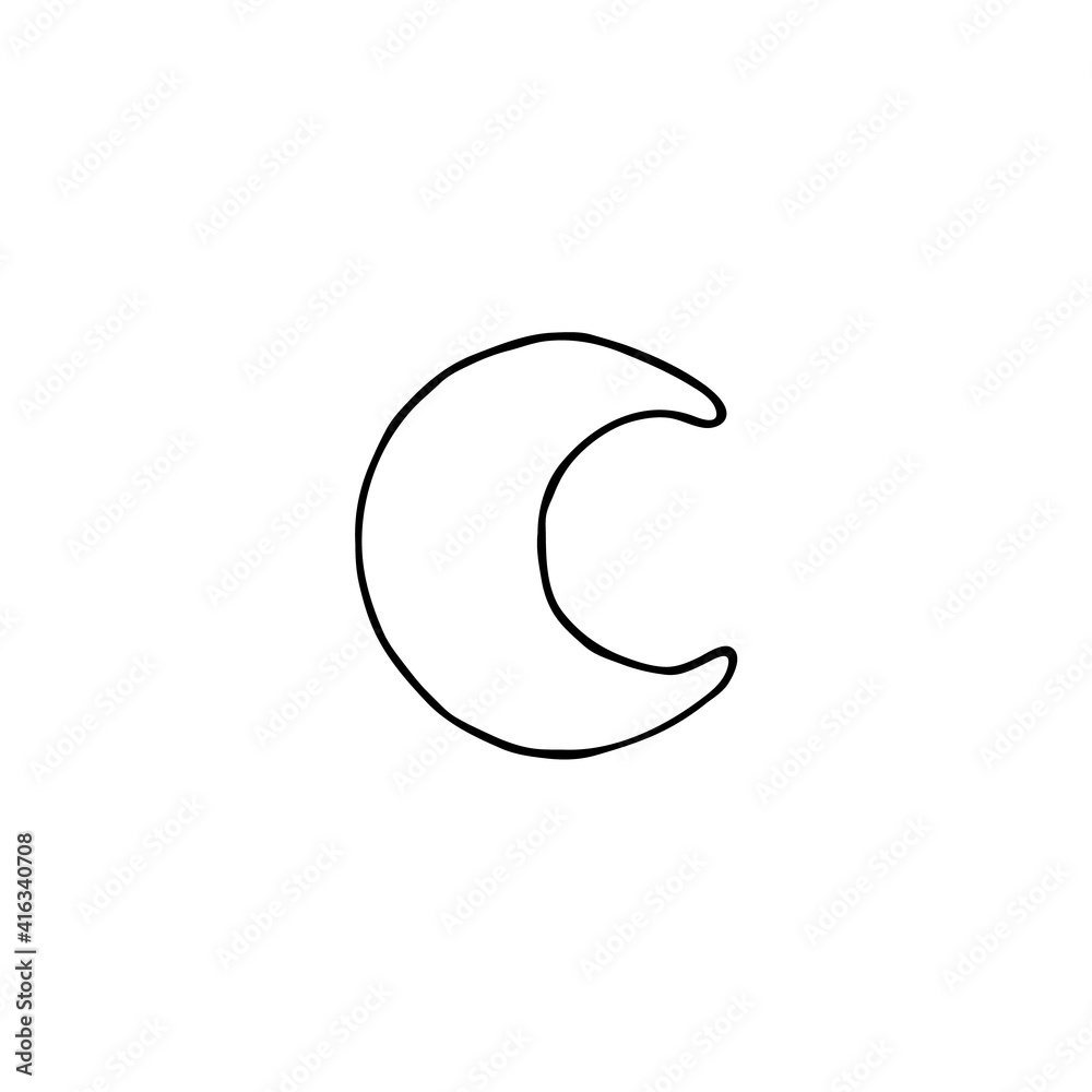 Hand-drawn crescent moon. Doodle image for various designs.