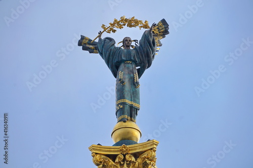 The figure of the girl Oranta sculpture of cast bronze, the top of the monument of independence in Kiev