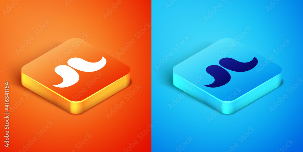 Isometric Mustache icon isolated on orange and blue background. Barbershop symbol. Facial hair style. Vector. Isometric Mustache icon isolated on orange and blue background. Barbershop symbol. Facial hair style. Vector.