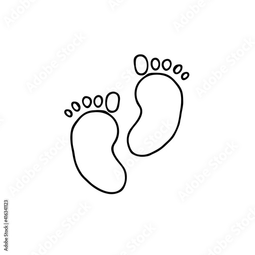 Hand-drawn baby foot prints. Doodle image of feet for different designs.