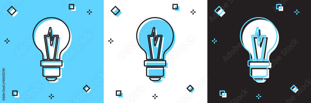 Set Light bulb with concept of idea icon isolated on blue and white, black background. Energy and idea symbol. Inspiration concept. Vector. Set Light bulb with concept of idea icon isolated on blue and white, black background. Energy and idea symbol. Inspiration concept. Vector.