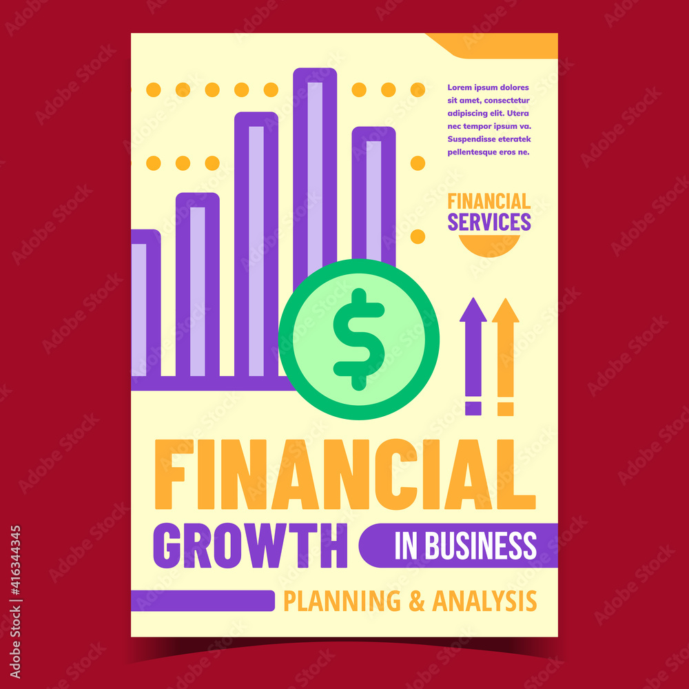 Financial Growth In Business Promo Poster Vector. Finance Planning And Analysis, Financial Services Advertising Banner. Growing Money Profit Infographic Concept Template Style Color Illustration Financial Growth In Business Promo Poster Vector. Finance Planning And Analysis, Financial Services Advertising Banner. Growing Money Profit Infographic Concept Template Style Color Illustration