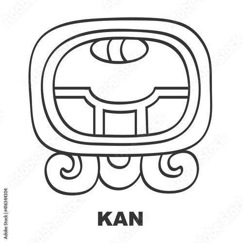 Vector icon with Glyph from Maya calendar Tzolkin. Calendar day symbol Kan