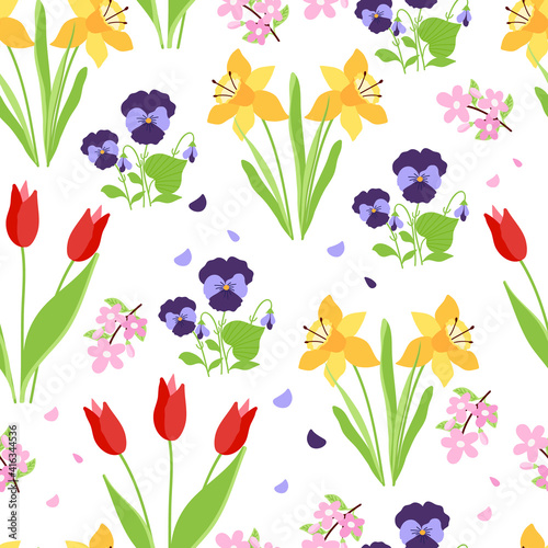 Seamless spring pattern, vector illustration. 
