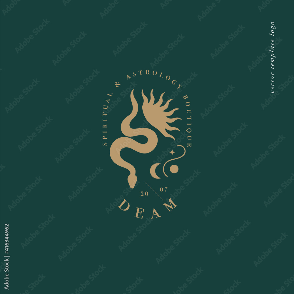 Vector design linear template logo or emblem - mystery boho style. Abstract symbol for spiritual and astrology boutique.