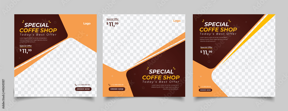 Naklejka premium Coffee shop social media post template square banner