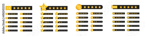 Star rating with numbers. Star icon. Set of star rating symbols. Customer feedback concept. Vector 5 stars rating review. Quality shape design.