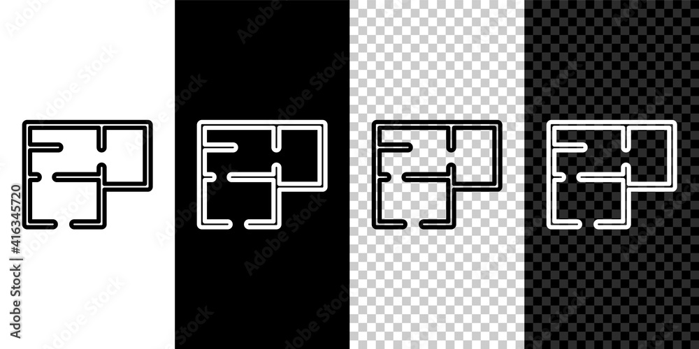 Set line House plan icon isolated on black and white, transparent background. Vector. Set line House plan icon isolated on black and white, transparent background. Vector.