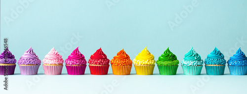 Row of colorful cupcakes