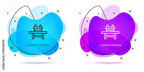 Line Sauna bench with bucket icon isolated on white background. Abstract banner with liquid shapes. Vector.