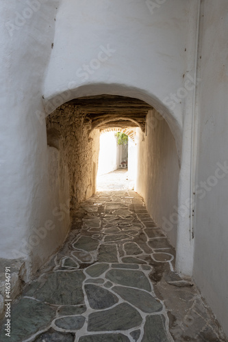 Narrow street in Castro  Kastro   the oldest part of the Chora town on Folegandros island. Cyclades  Greece