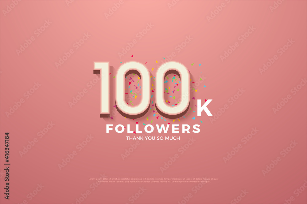 Thank you to 100k followers with numbers, and small colorful images.