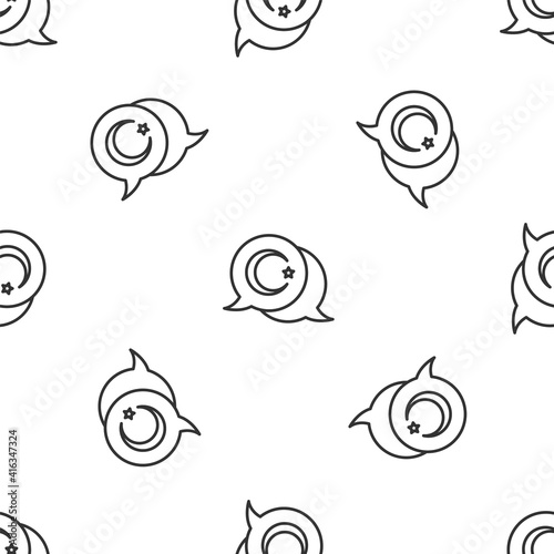 Grey line Star and crescent - symbol of Islam icon isolated seamless pattern on white background. Religion symbol. Vector.