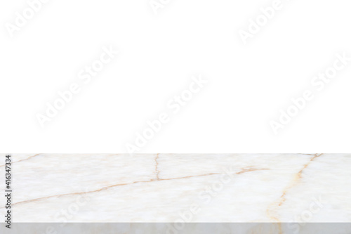 white marble stone table top isolated on white background for product display