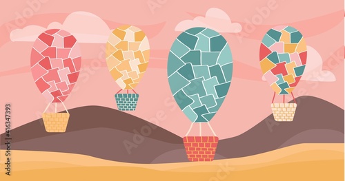 Air balloons landscape vector illustration