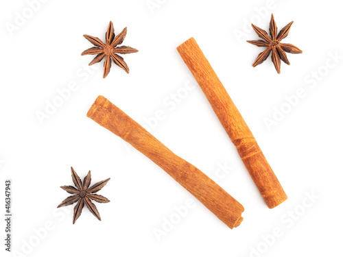 Cinnamon and star anise on white