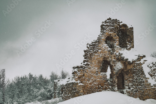 Ruins of Mangup-Kale cave city in the winter