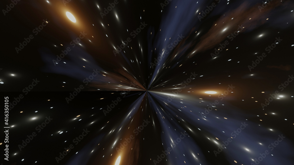 Fototapeta premium Colorful star distortion from travelling in light speed (3D Rendering)