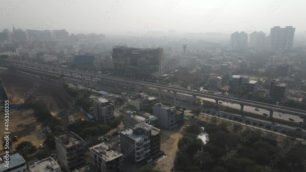 Beautiful drone shots of Gurgaon cyber city during sunset with all traffic and business parks. DLF city evening and night shots in 4K Beautiful drone shots of Gurgaon cyber city during sunset with all traffic and business parks. DLF city evening and night shots in 4K