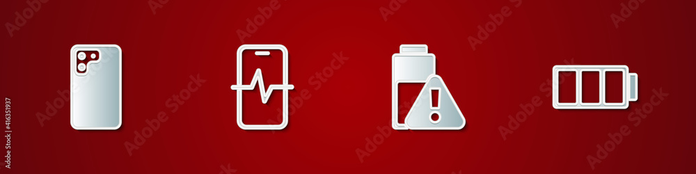 Set Smartphone, Phone repair service, battery charge and Battery icon. Vector. Set Smartphone, Phone repair service, battery charge and Battery icon. Vector.