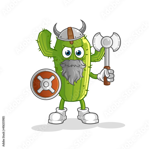 Cactus viking with an ax illustration. character vector