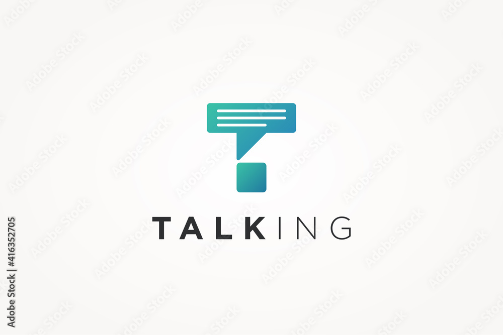 Abstract Initial Letter T Logo. Blue Simple Speech Bubble Square Rounded Style with White Lines Chat Talk Icon isolated on White Background. Flat Vector Logo Design Template Element.