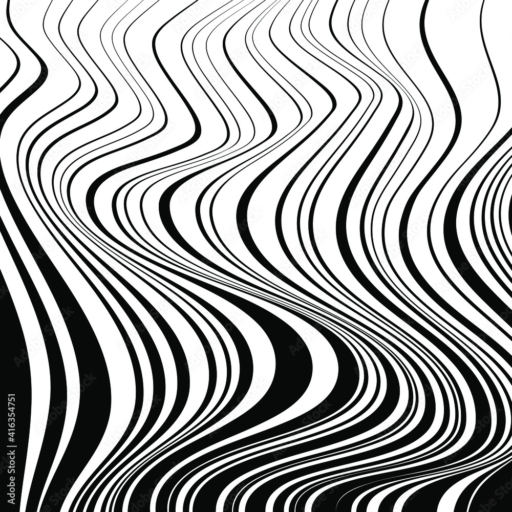 Black curvy lines pattern. Abstract trendy background. Vector illustration. Ideal design element for print, template, banner, poster, wall mural and monochrome pattern