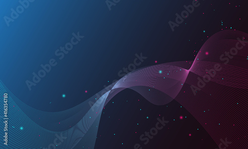 Abstract gradient blue and pink wavy lines with dot background.
