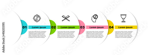 Set line Yin Yang, Holy book of Koran, and grail chalice. Business infographic template. Vector.