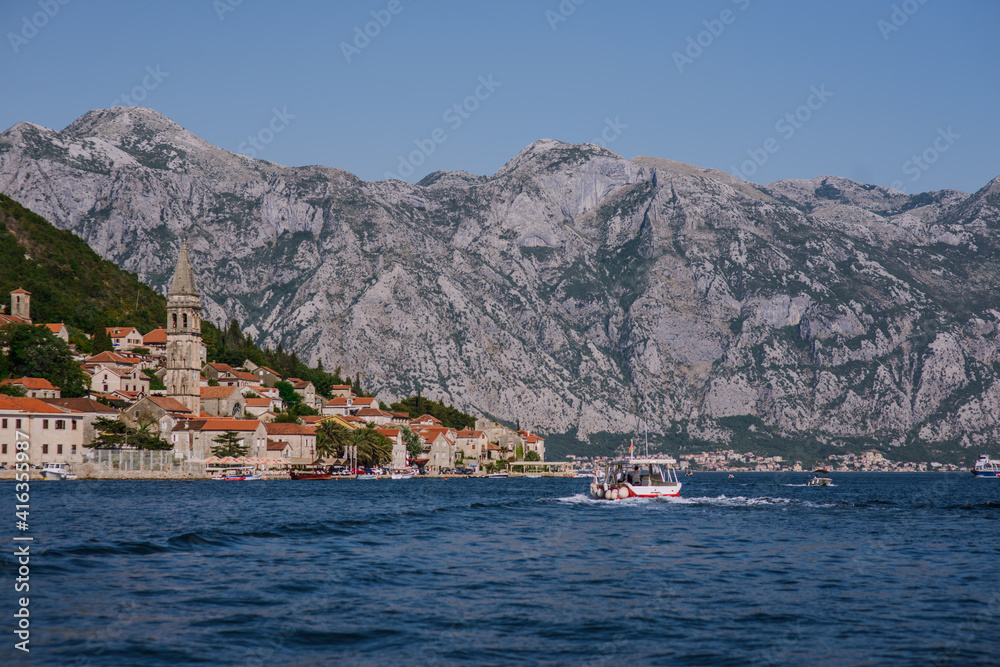Old town in near the sea with mountain landscape