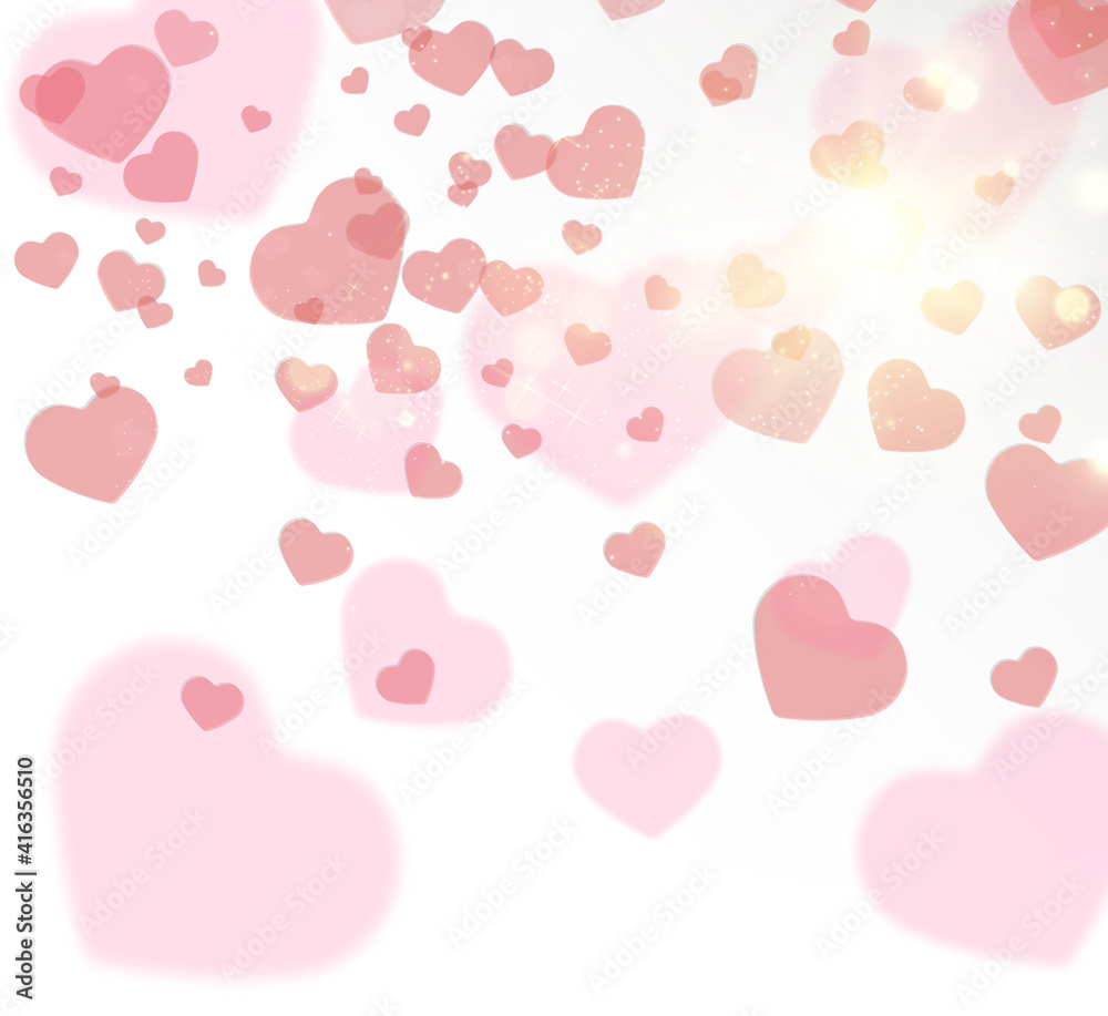 Beautiful hearts with bright backlight on a transparent background.