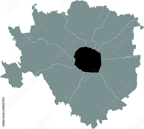 Black location map of the Milanese Municipio 1 Zone inside gray map of Milan, Italy (Centro storico)