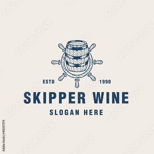 Vintage skipper wine logo template suitable for bar