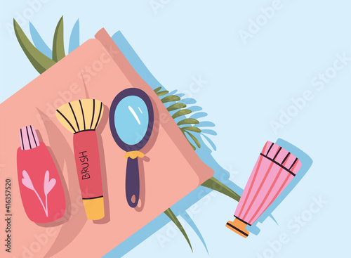 Cosmetic creams brush and mirror vector design