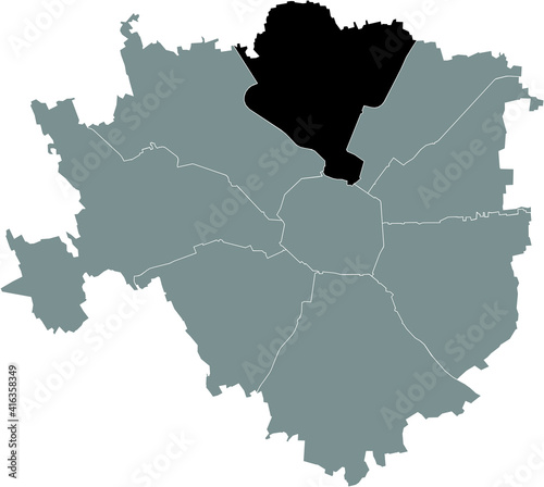 Black location map of the Milanese Municipio 9 Zone inside gray map of Milan, Italy (Porta Garibaldi, Niguarda)