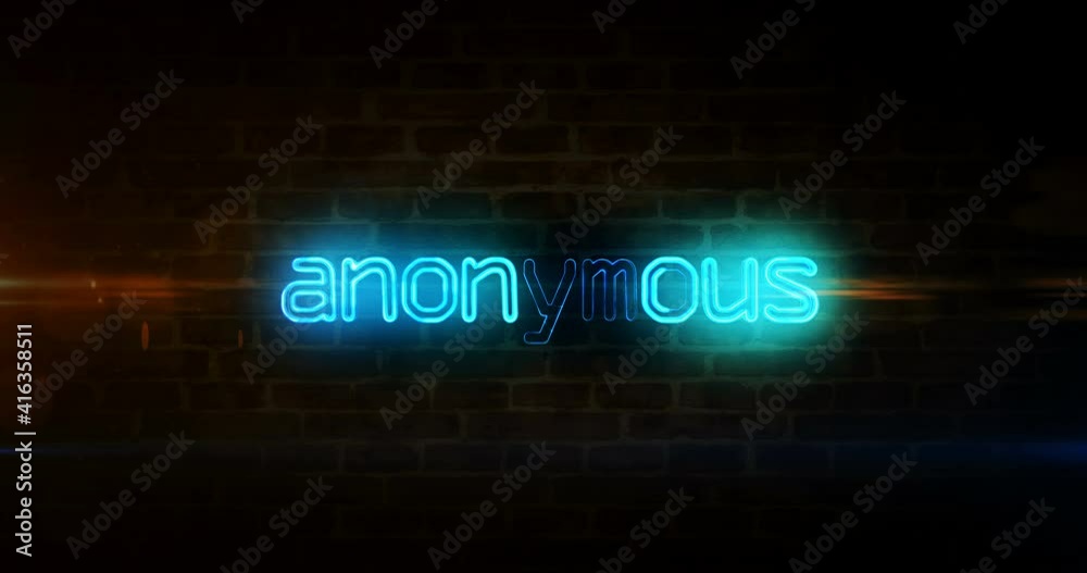 Anonymous concept, cyber crime, darknet, identity, hacking and privacy security neon on brick wall loop. Abstract 3d rendering loopable and seamless animation. Anonymous concept, cyber crime, darknet, identity, hacking and privacy security neon on brick wall loop. Abstract 3d rendering loopable and seamless animation.