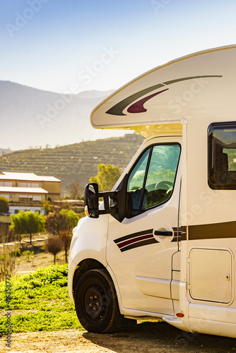 Rv camper camping on nature, Spain.