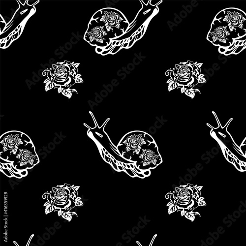 cochlea and rose pattern. This pattern can be used for branded bags, interior design, packaging design, bedding, apparel and any kind of promotional items.