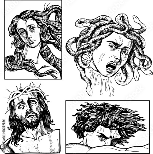 Set de elementos de pintura clásica dibujados a mano