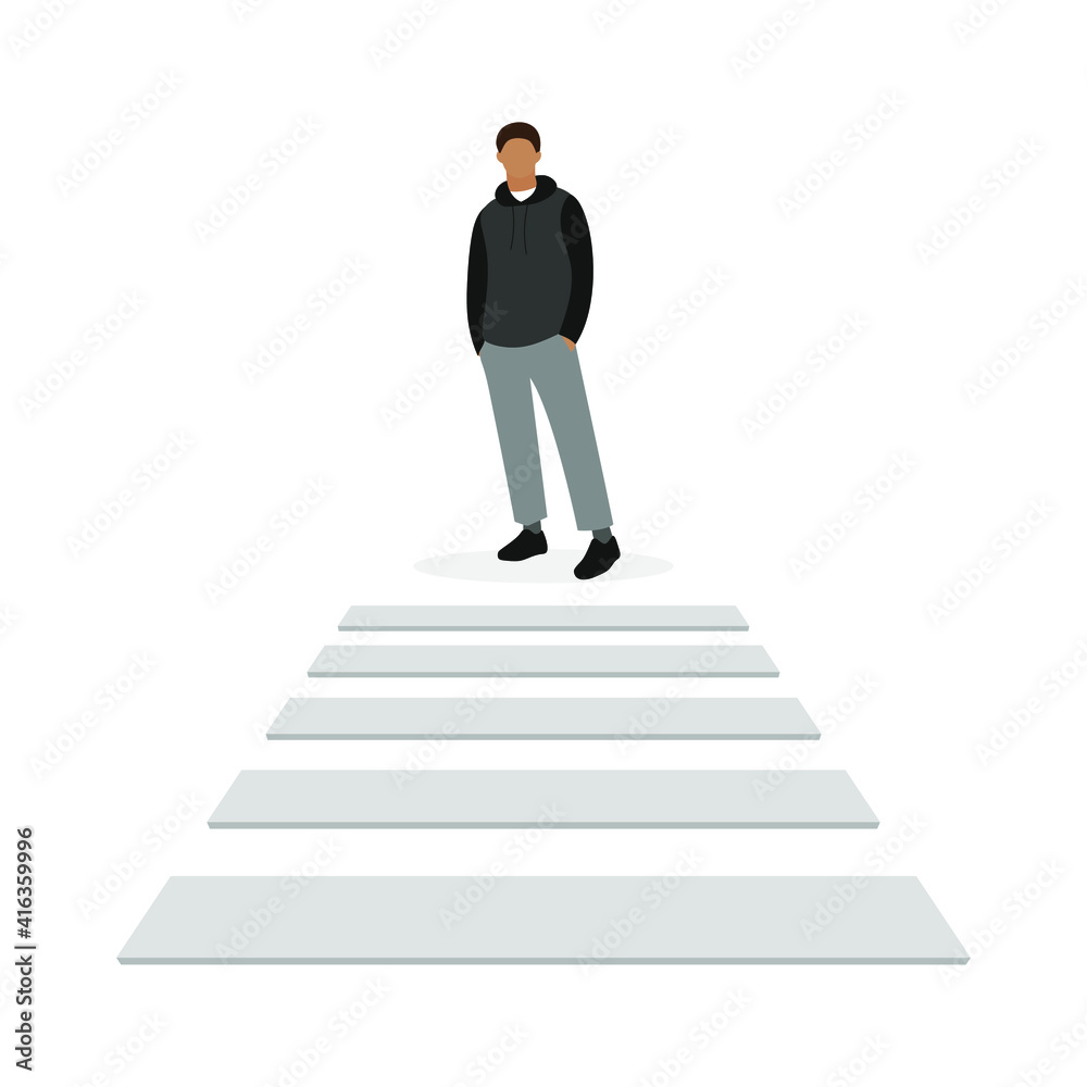 Male character standing in front of a pedestrian crossing on a white background