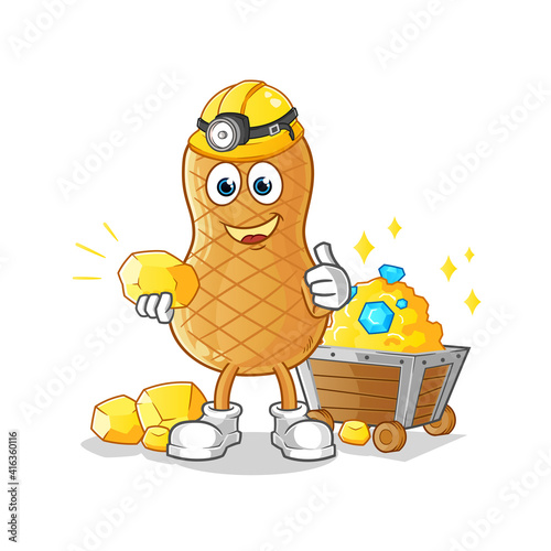 peanut miner with gold character. cartoon mascot vector