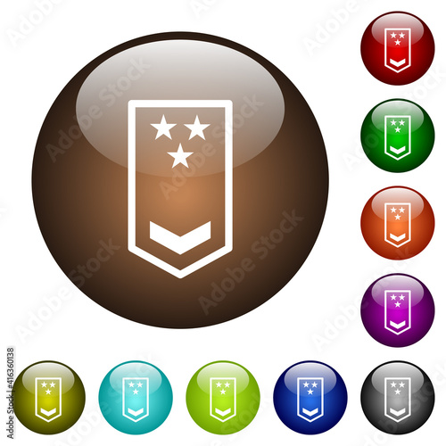 Military insignia with one chevron and three stars color glass buttons